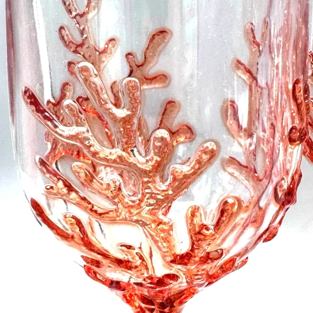 x6 Sea Coral Reef Acrylic Wine Glass Set Indoor Outdoor Nautical Beach Coastal